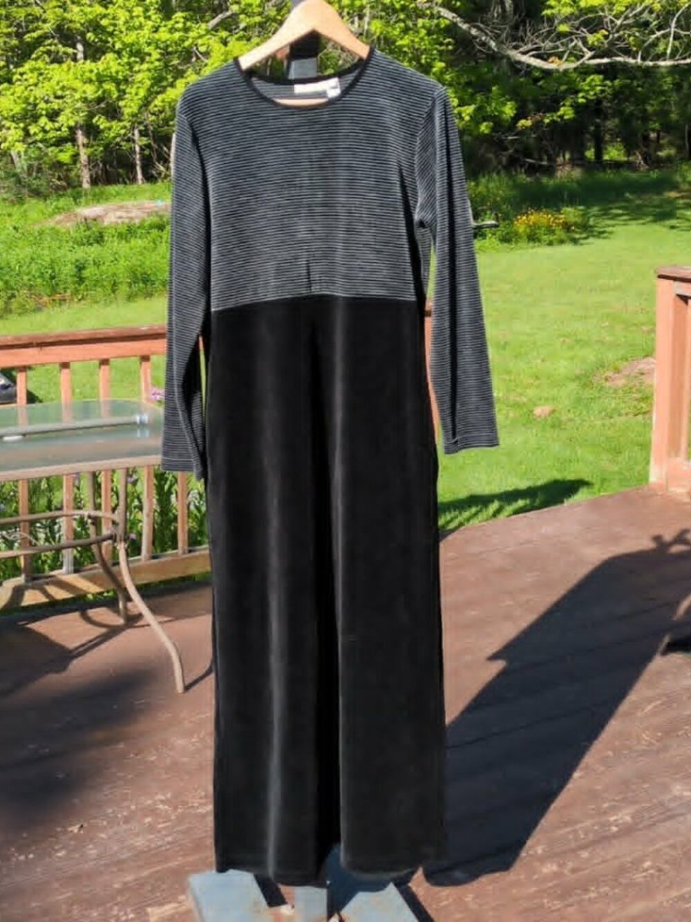 Vintage J Jill Velour Maxi/Midi Dress Size Med Stripes Cozy Long Sleeve Comfort